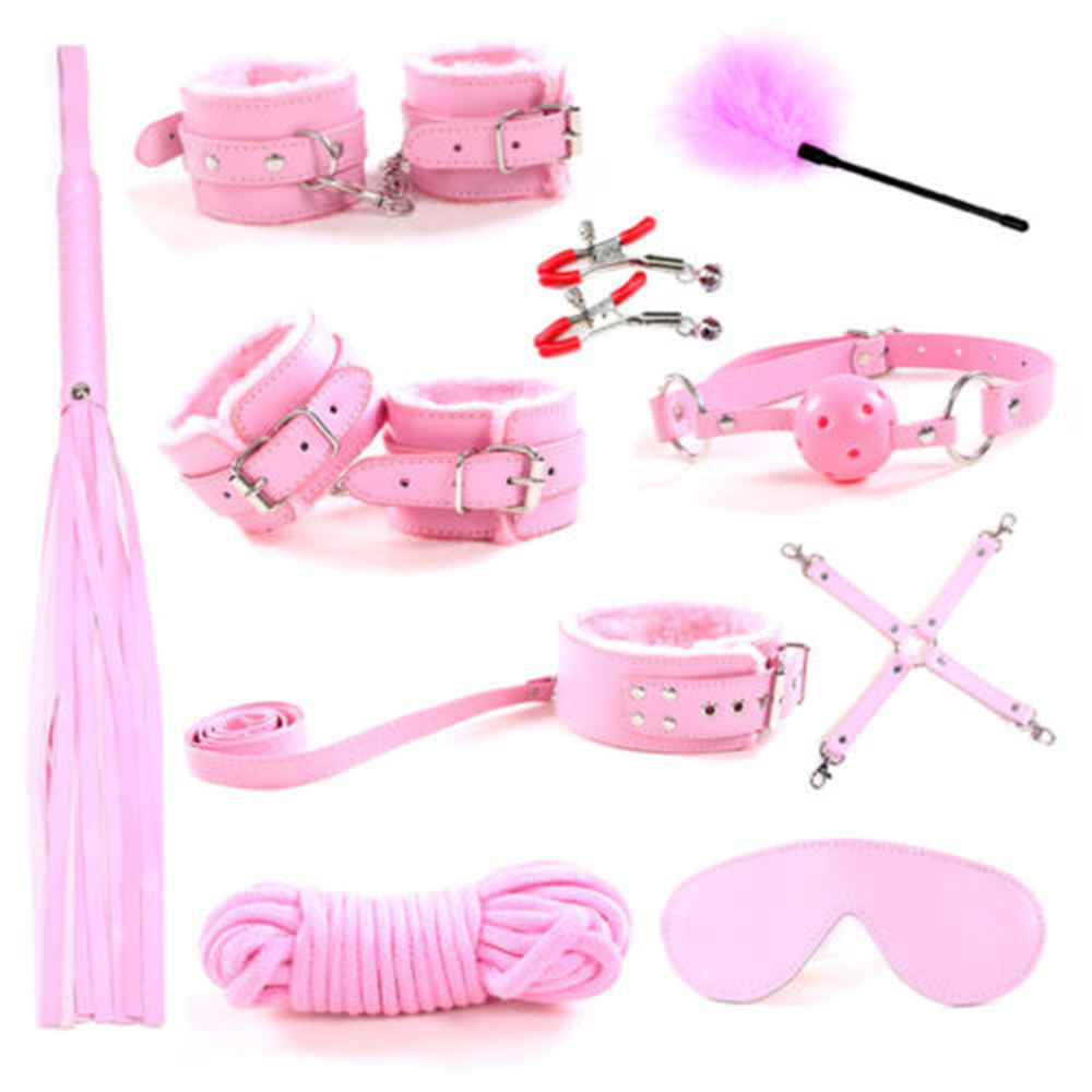 leather bdsm set 10pcs bondage set