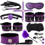 Cytherea Classic Leather 10PC Bondage set Restraints toys BDSM Black & Purple Leather