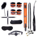 Cytherea Classic Leather 10PC Bondage set Restraints toys BDSM Black & Orange Leather