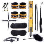 Cytherea Classic Leather 10PC Bondage set Restraints toys BDSM Black & Yellow vLeather